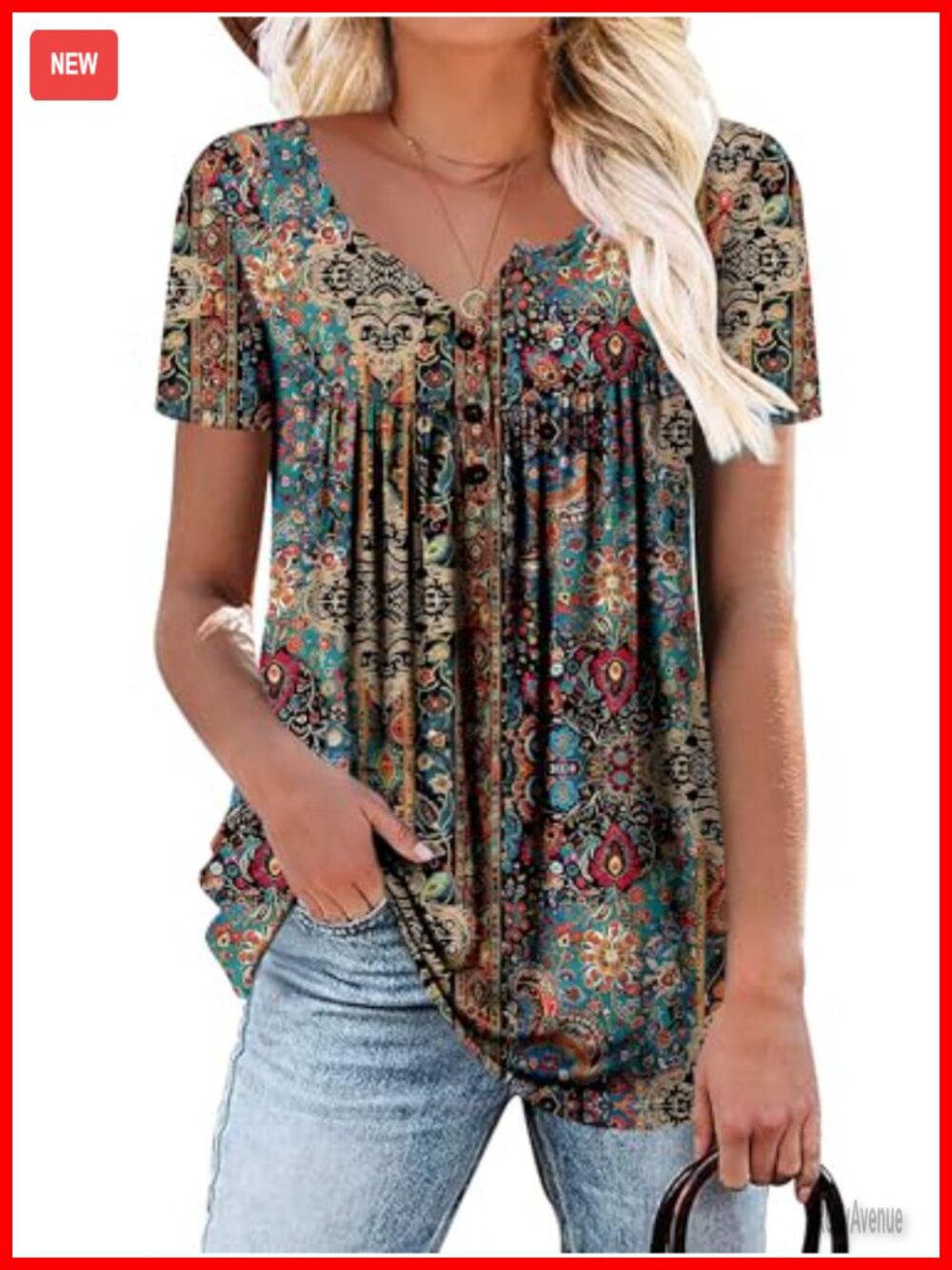 Womens Henley V Neck Blouse Button Down Flowy Tunic Top Short Sleeve